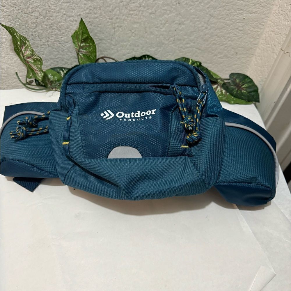 Outdoor Products Dark Green Gray Hiking 2 Bottle Holder Zipper Fanny Pack